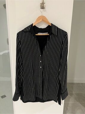 Alexander Wang Black Shirt with White Pinstripes